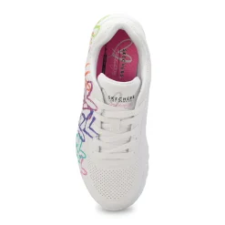 Skechers Uno Lite Goldcrown Rainbow Foil Heart Girls Clearance