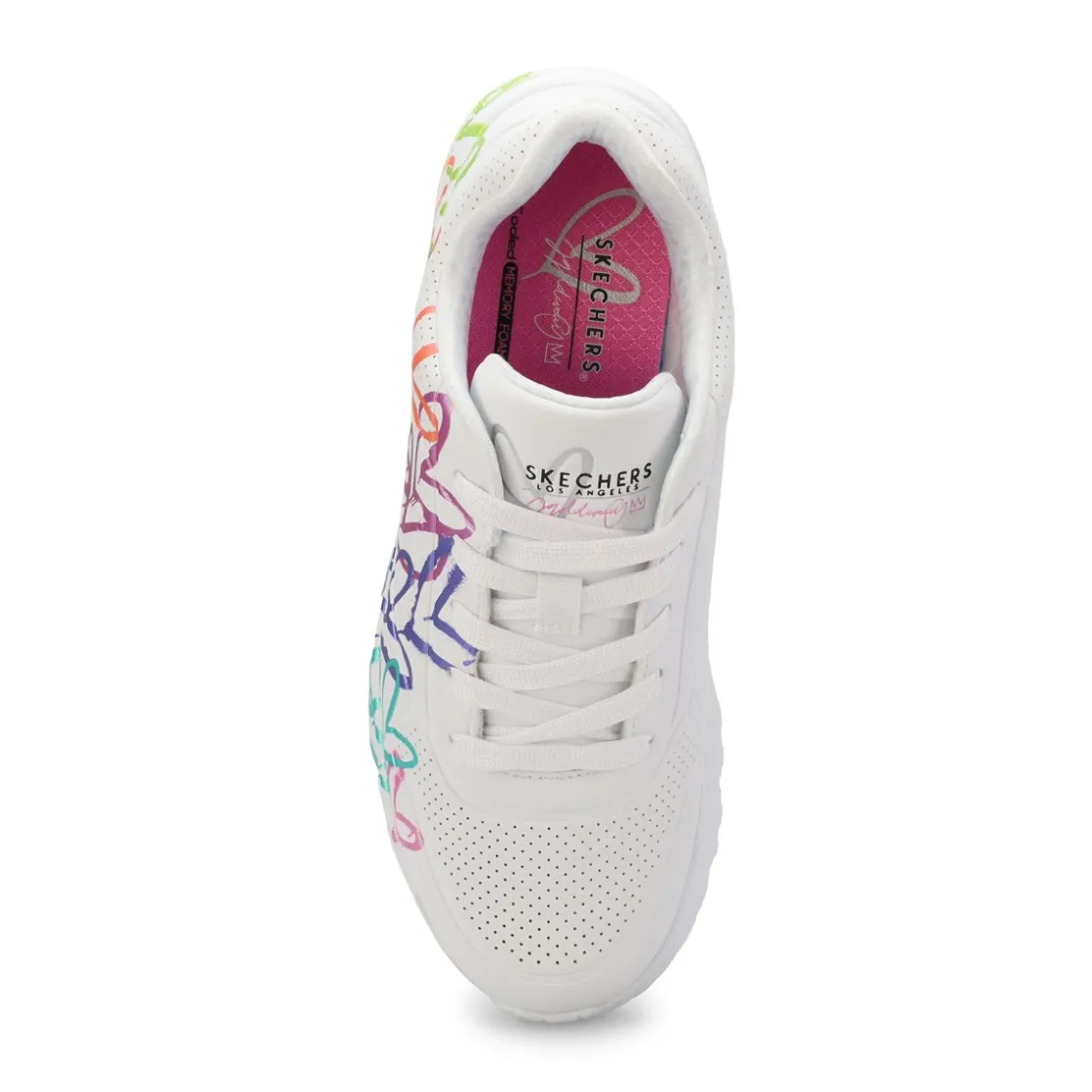 Skechers Uno Lite Goldcrown Rainbow Foil Heart Girls Clearance