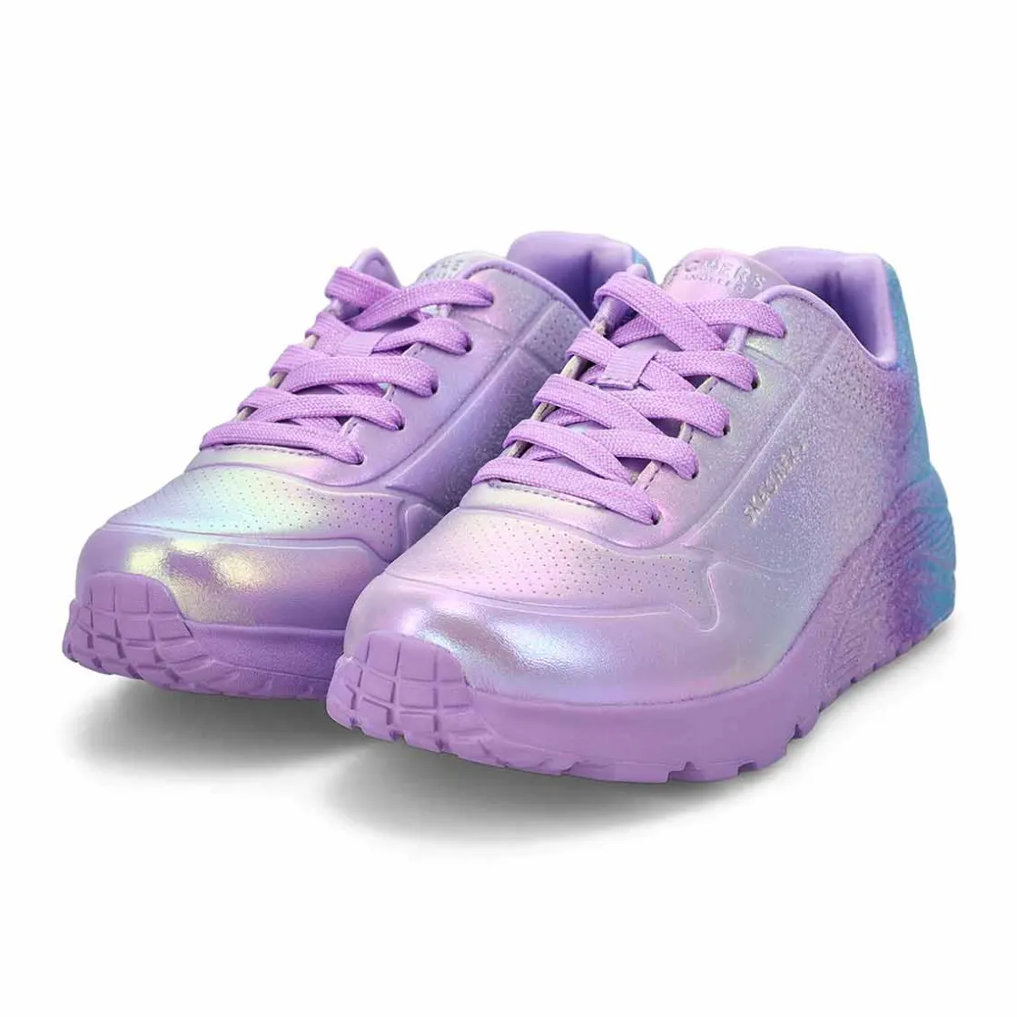 Skechers Uno Lite Goldcrown Rainbow Foil Heart Girls Clearance