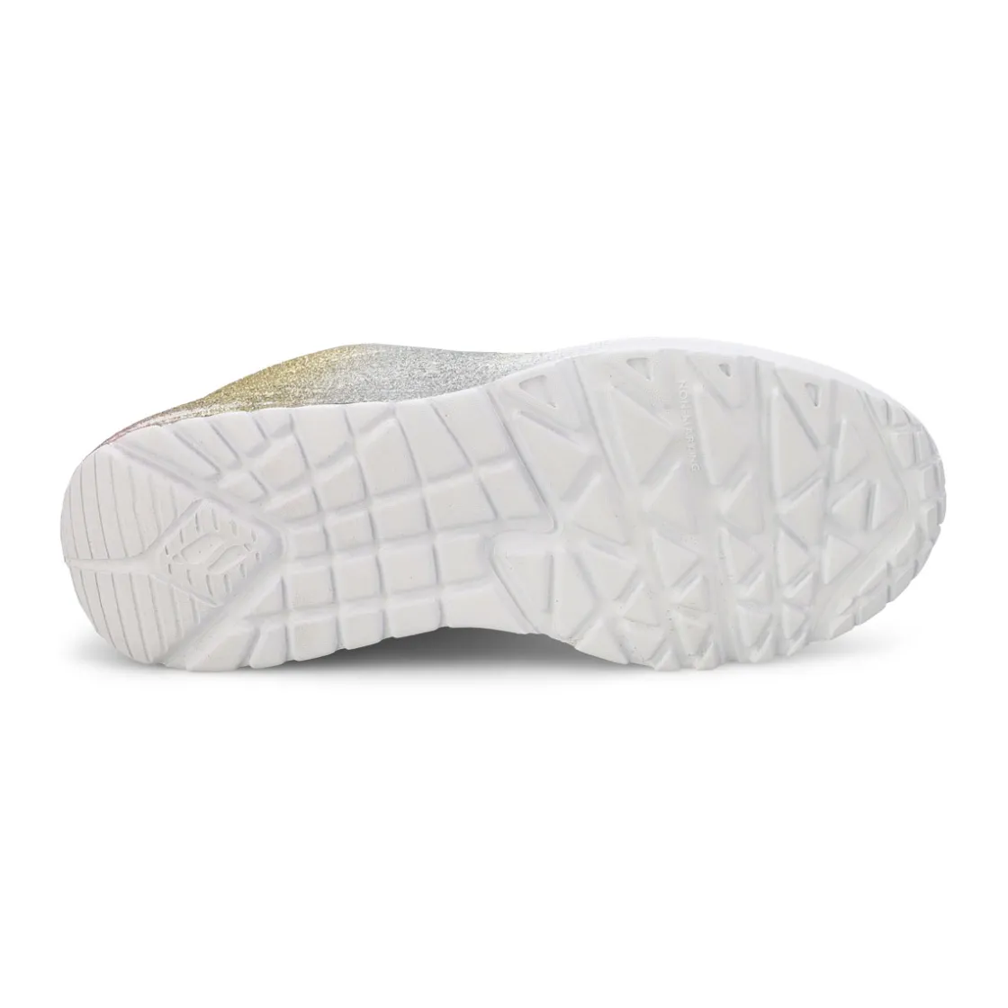 Skechers Uno Lite Goldcrown Rainbow Foil Heart Girls Clearance