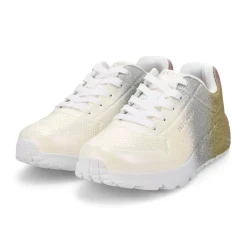 Skechers Uno Lite Goldcrown Rainbow Foil Heart Girls Clearance
