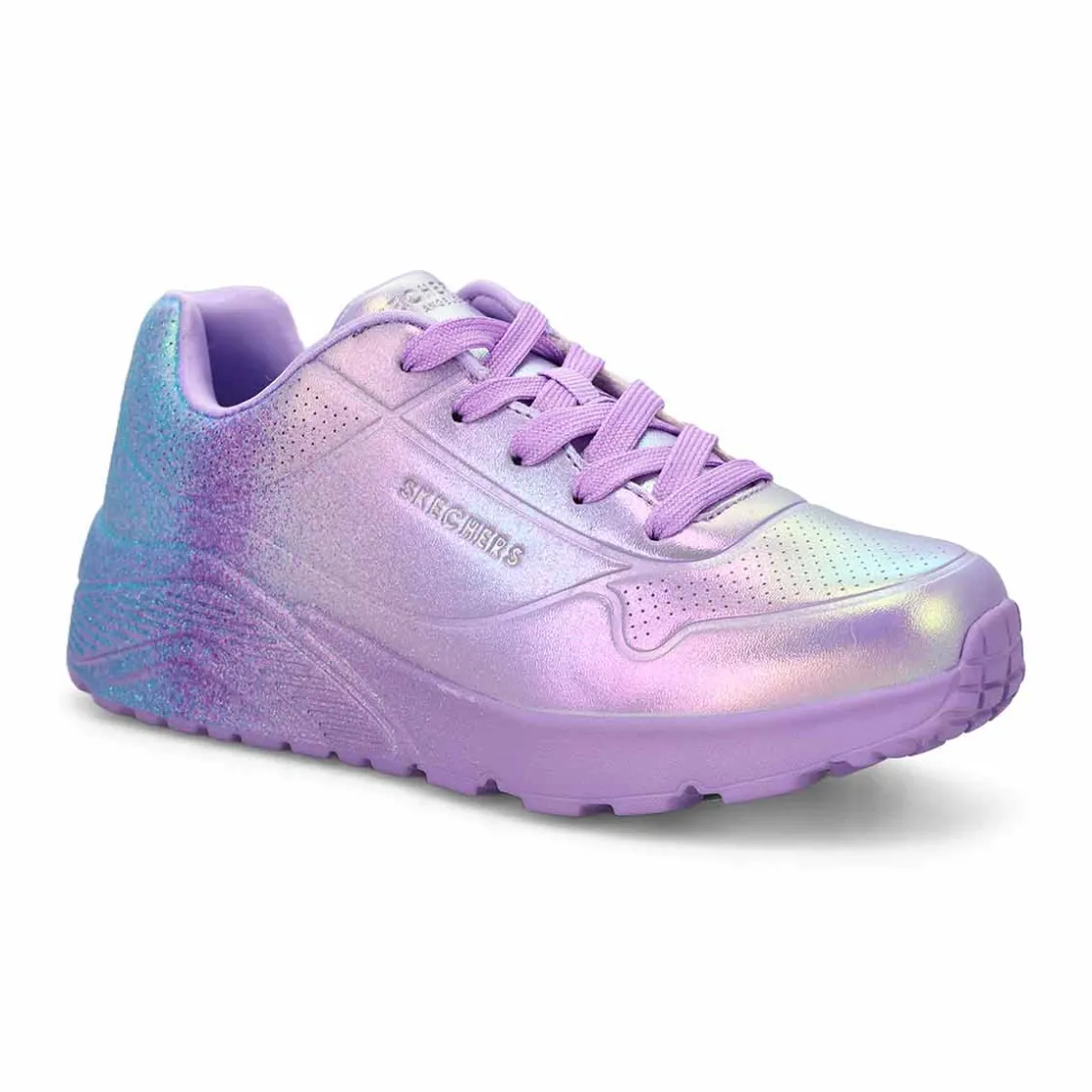 Skechers Uno Lite Goldcrown Rainbow Foil Heart Girls Clearance
